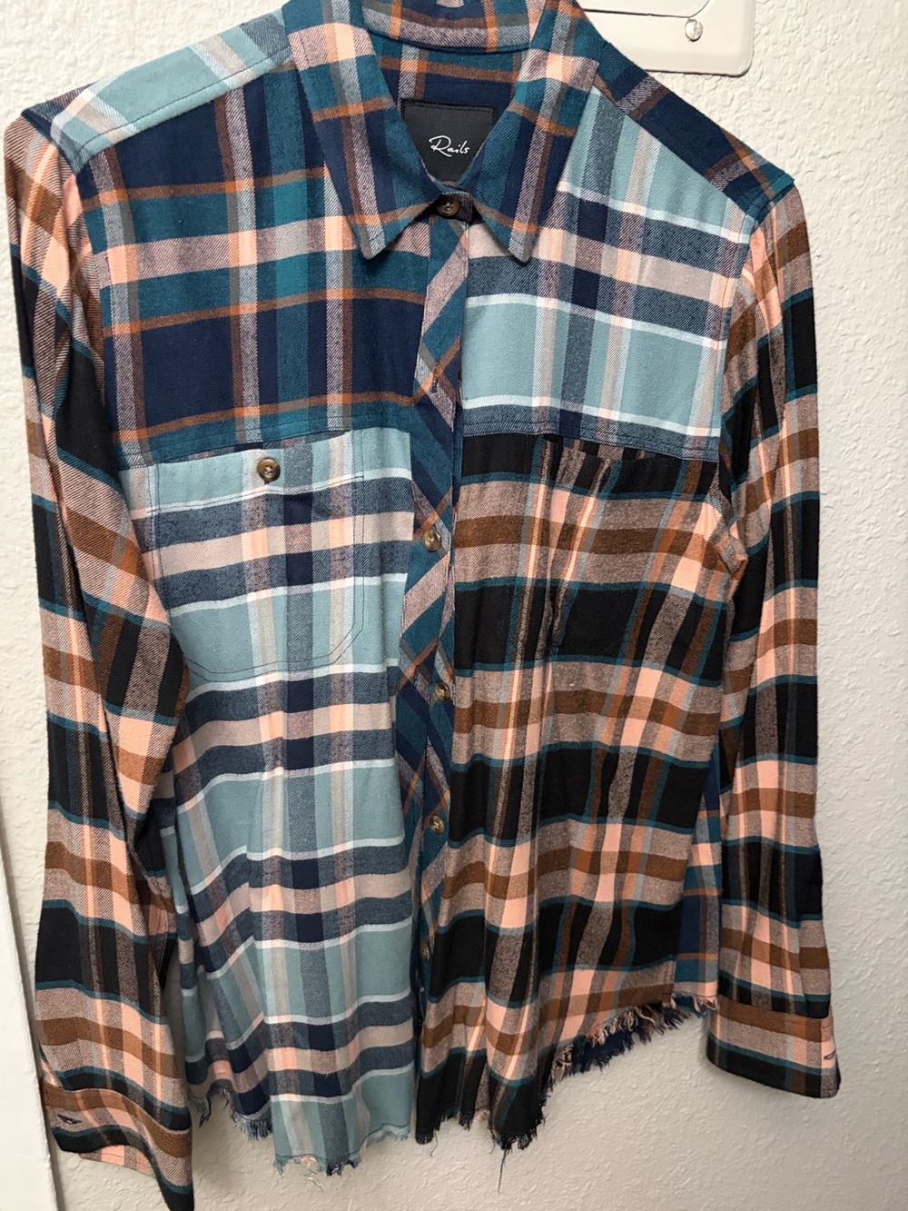 Rails Women’s Plaid Button-Down Shirt in Blue, Brown & Black- Medium